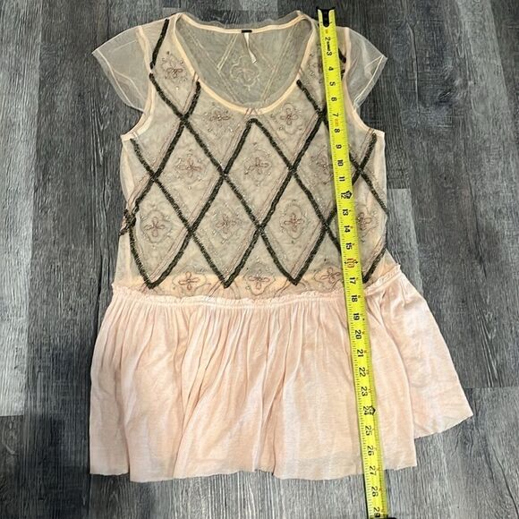 Free People boho intricately beaded embroidered blush sheer top XS TP LOOSE FIT - Picture 17 of 17